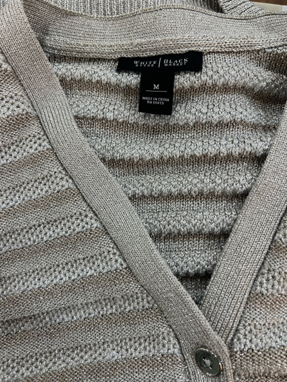 WHBM White House Black Market Silver Metallic Knit Cardigan Sweater Top Medium - Picture 6 of 8